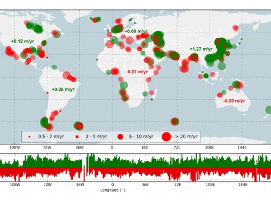 Global hotspots of beach erosion and accretion. (Source: Luijendijk et al.)